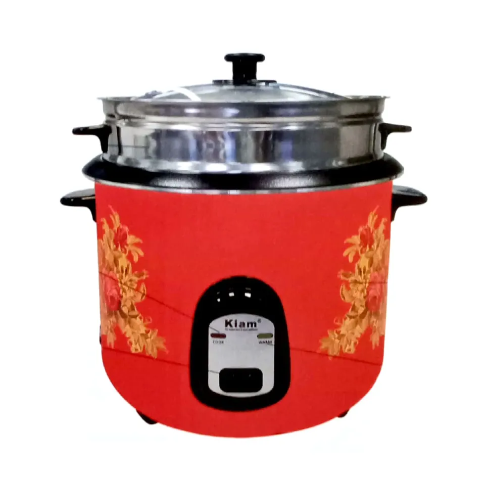 Kiam Rice Cooker Double Pot One SS and One Nonstick Full Body Without Joint Straight Shape With Glass Lid-2.8ltr - Home Appliance